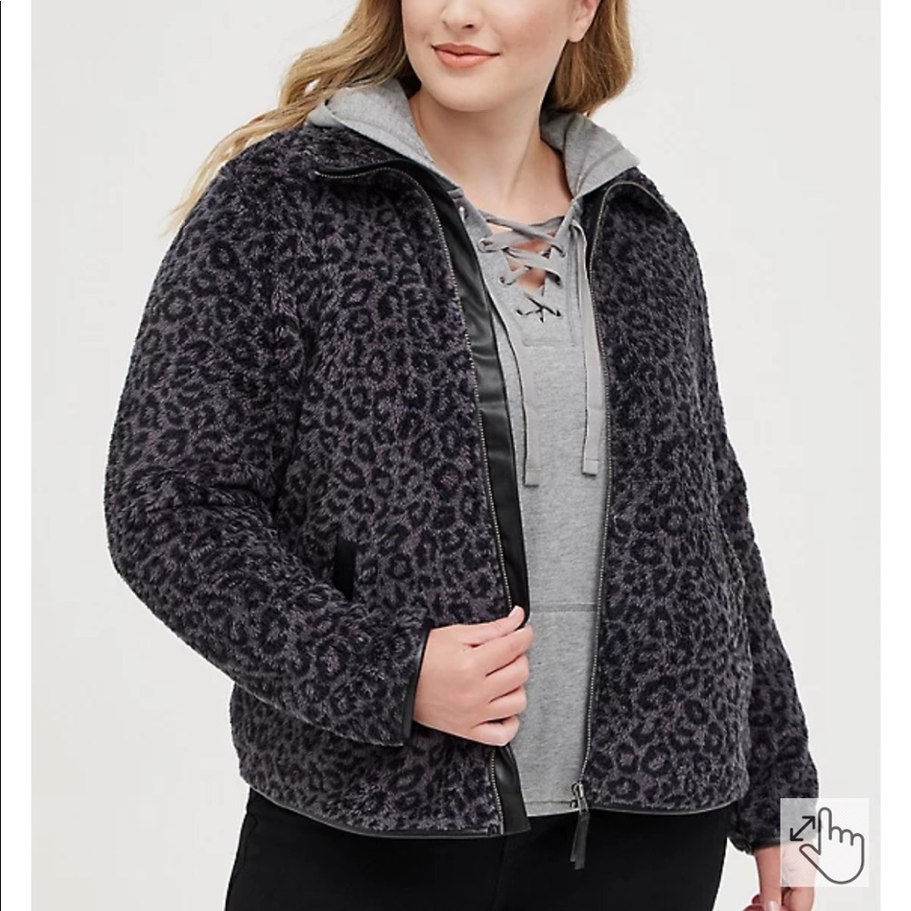 Zip Front Jacket Faux Shearling Leopard Print